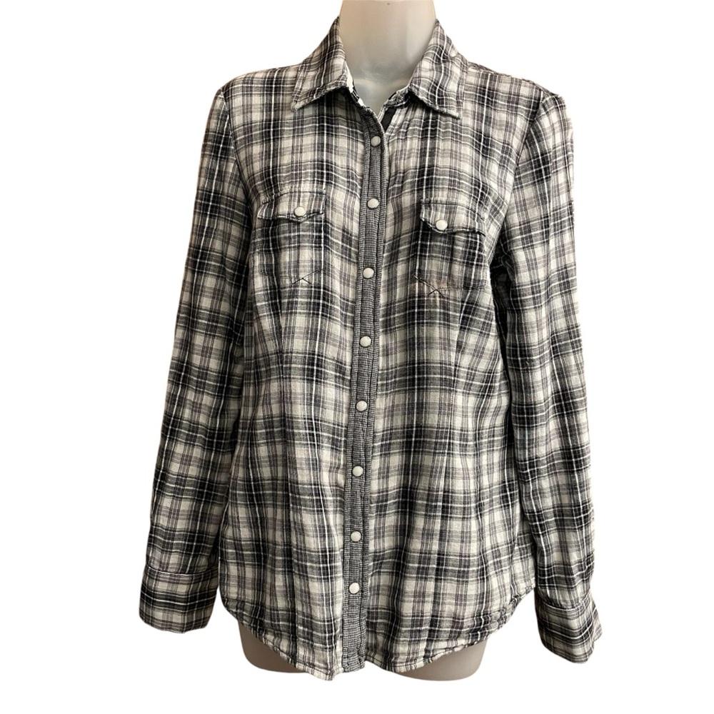 GUESS Women’s Plaid Button Up Long Sleeve Western Style Embroidered Shirt Sz L